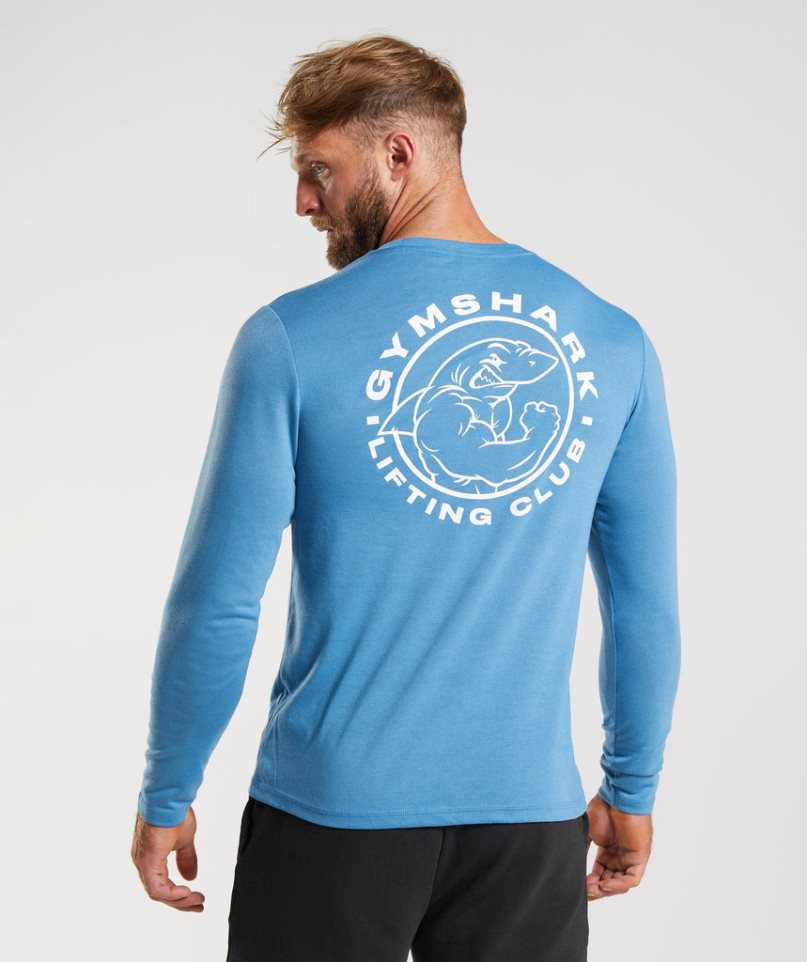 Koszulki Gymshark Legacy Long Sleeve Męskie Niebieskie | PL 368QZA